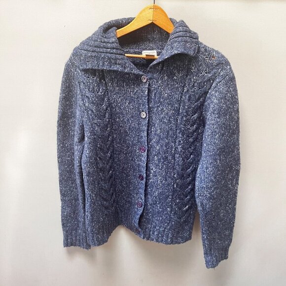 L.L. Bean‎ Women's Button-Up Wool Cable Knit Cardigan Sweater Medium Blue - Picture 1 of 5